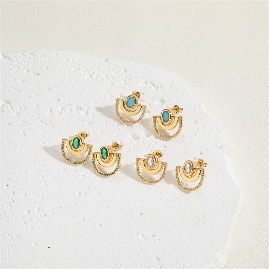 1 Pair Simple Style Palm Plating Inlay Copper Zircon 14k Gold Plated Ear Studs display picture 5