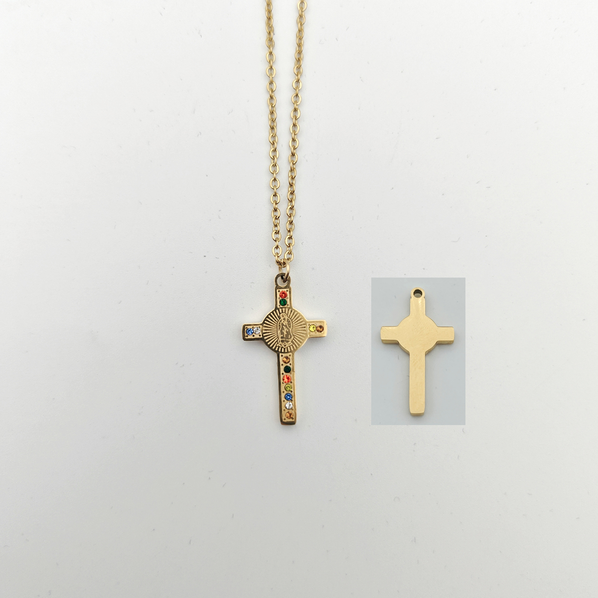 Wholesale Simple Style Cross Stainless Steel Plating Inlay 18k Gold Plated Rhinestones Pendant Necklace display picture 5