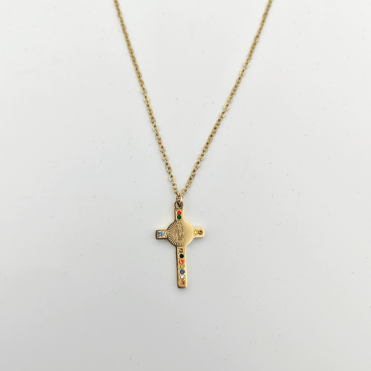 Wholesale Simple Style Cross Stainless Steel Plating Inlay 18k Gold Plated Rhinestones Pendant Necklace display picture 4
