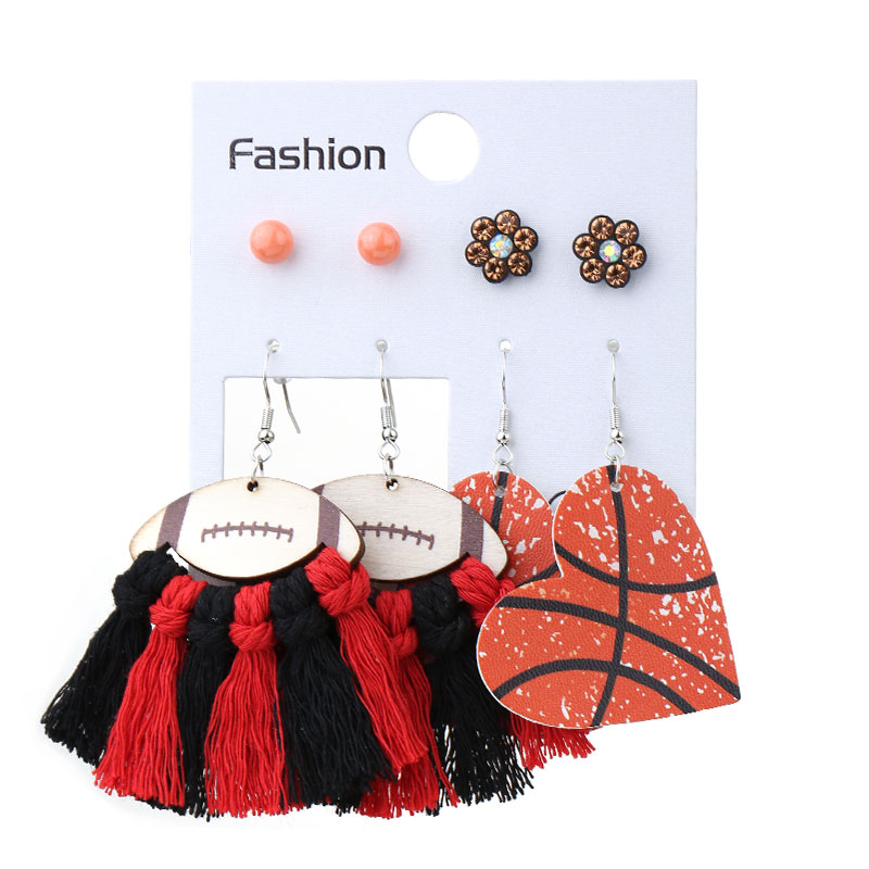 1 Set Handmade Ball Tassel Braid Wood Cotton Rhinestone Drop Earrings display picture 1