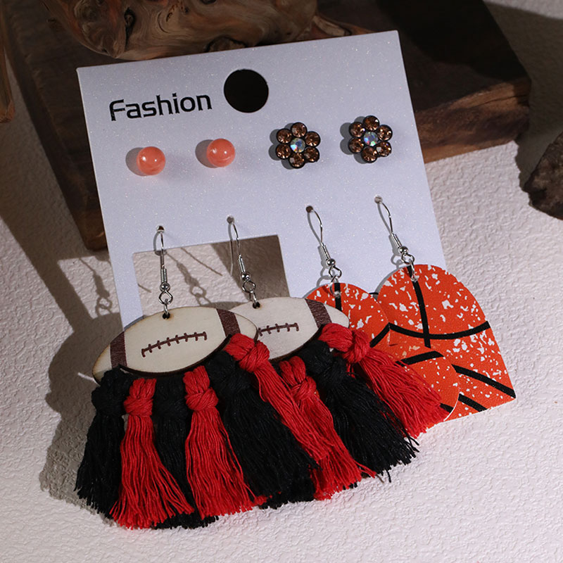 1 Set Handmade Ball Tassel Braid Wood Cotton Rhinestone Drop Earrings display picture 3