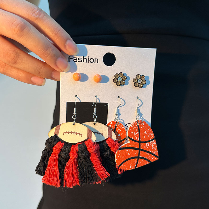 1 Set Handmade Ball Tassel Braid Wood Cotton Rhinestone Drop Earrings display picture 8