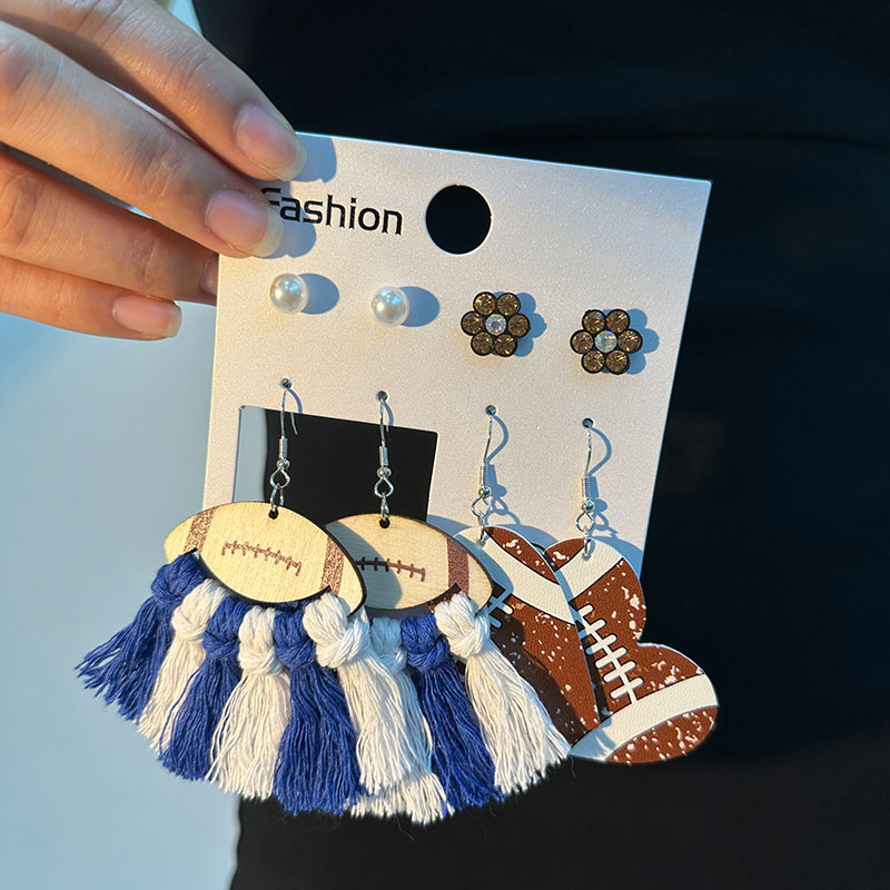 1 Set Handmade Ball Tassel Braid Wood Cotton Rhinestone Drop Earrings display picture 9