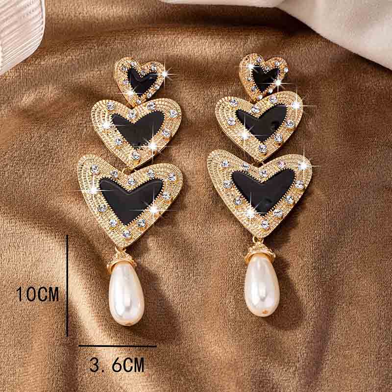 1 Paire Élégant Glamour Forme De Cœur Placage Incruster Ferroalliage Strass Plaqué Or 14k Boucles D'oreilles display picture 6