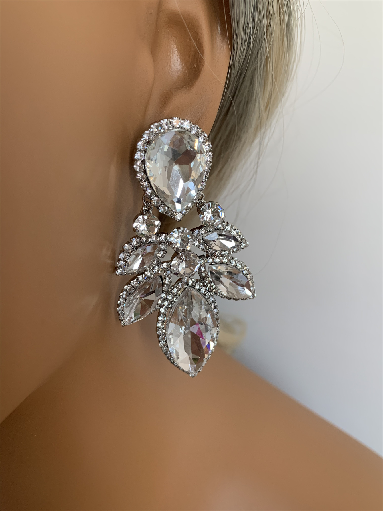 1 Pair Retro Luxurious Leaves Plating Inlay Alloy Rhinestones Silver Plated Drop Earrings display picture 2