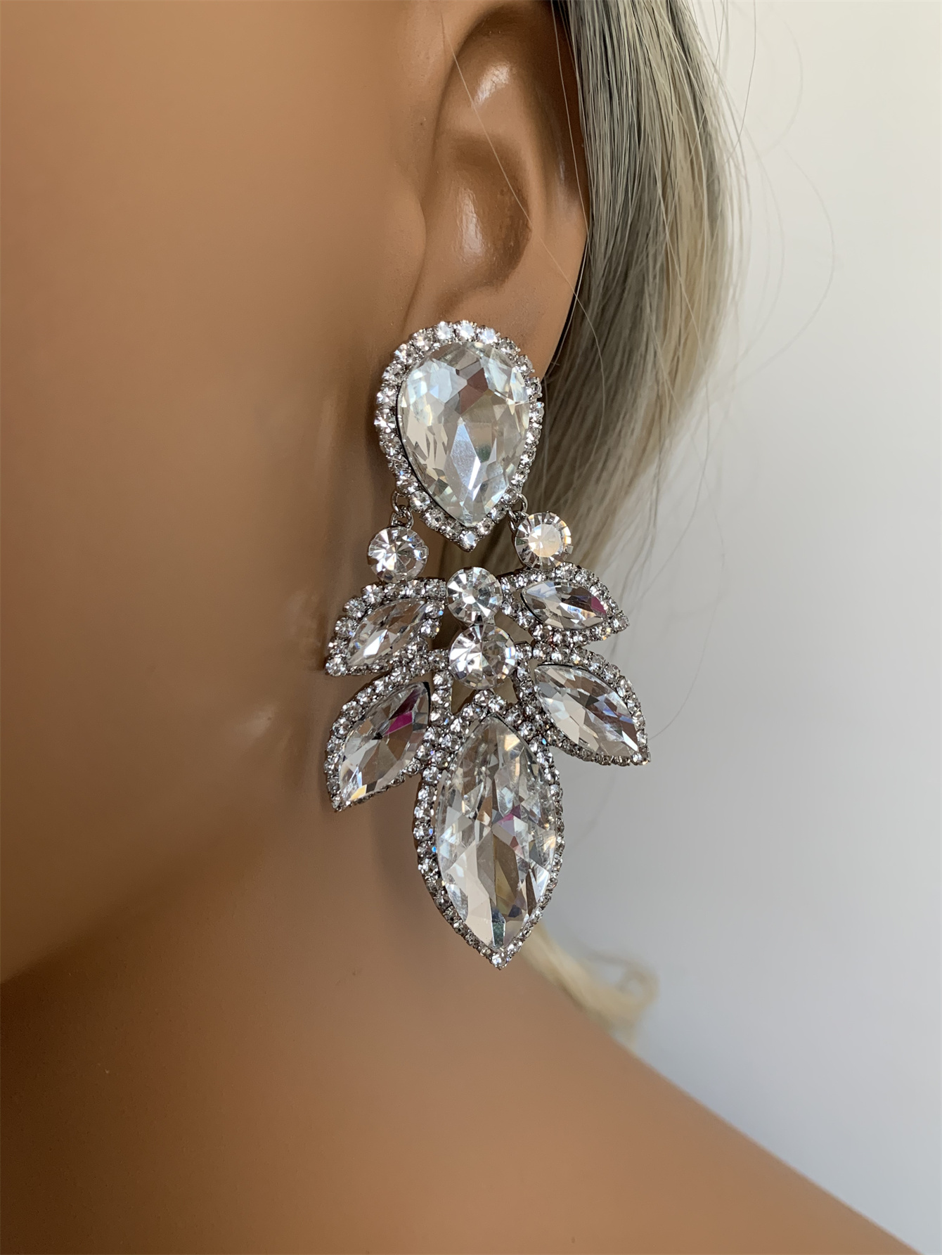1 Pair Retro Luxurious Leaves Plating Inlay Alloy Rhinestones Silver Plated Drop Earrings display picture 4