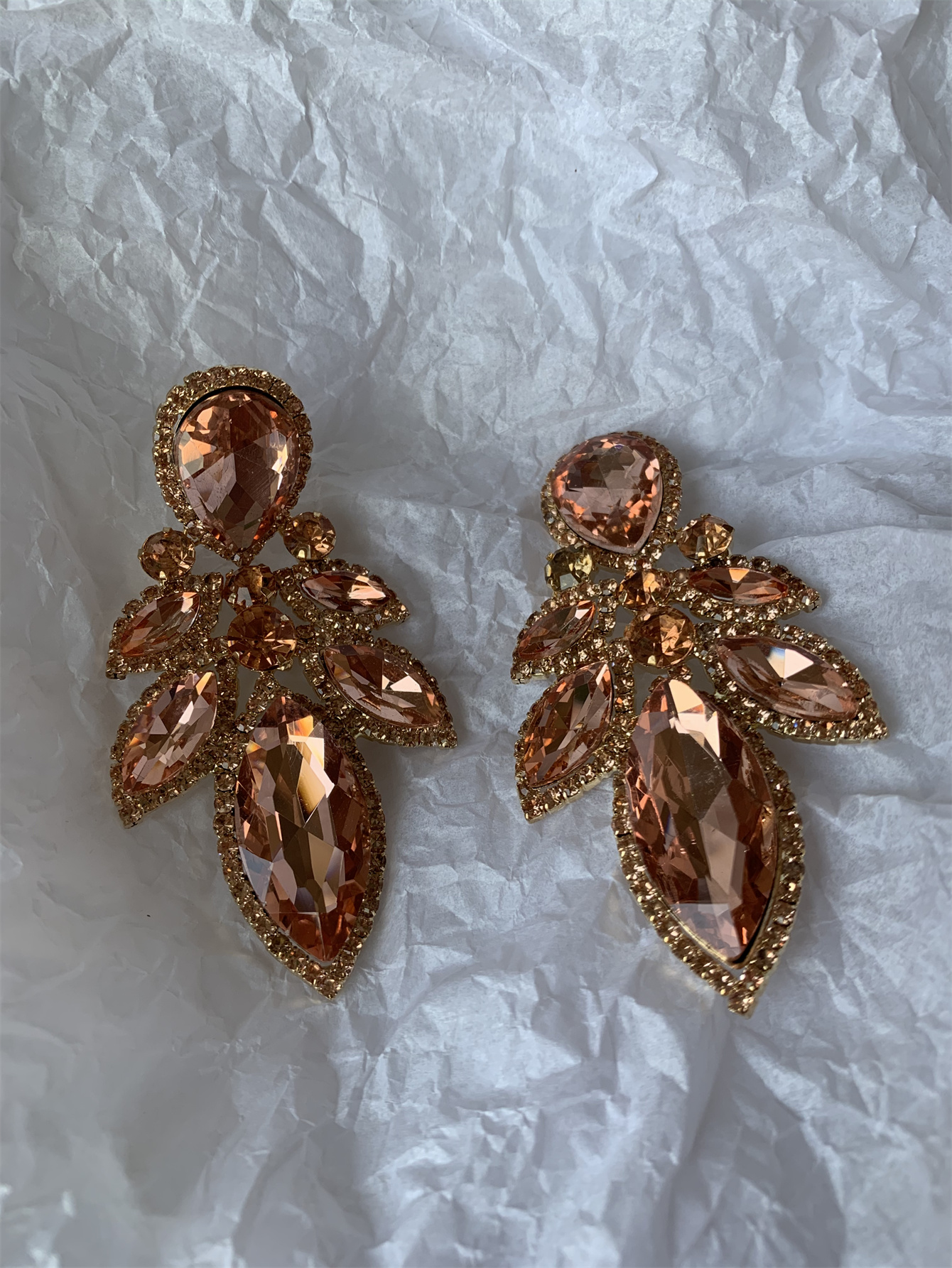 1 Paire Rétro Luxueux Feuilles Placage Incruster Alliage Strass Plaqué Argent Boucles D'oreilles display picture 8