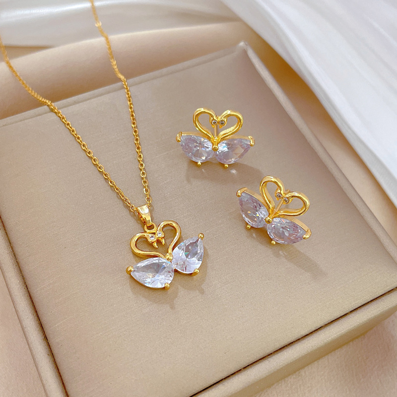 Copper Simple Style Plating Inlay Rhombus Bow Knot Zircon Jewelry Set display picture 4