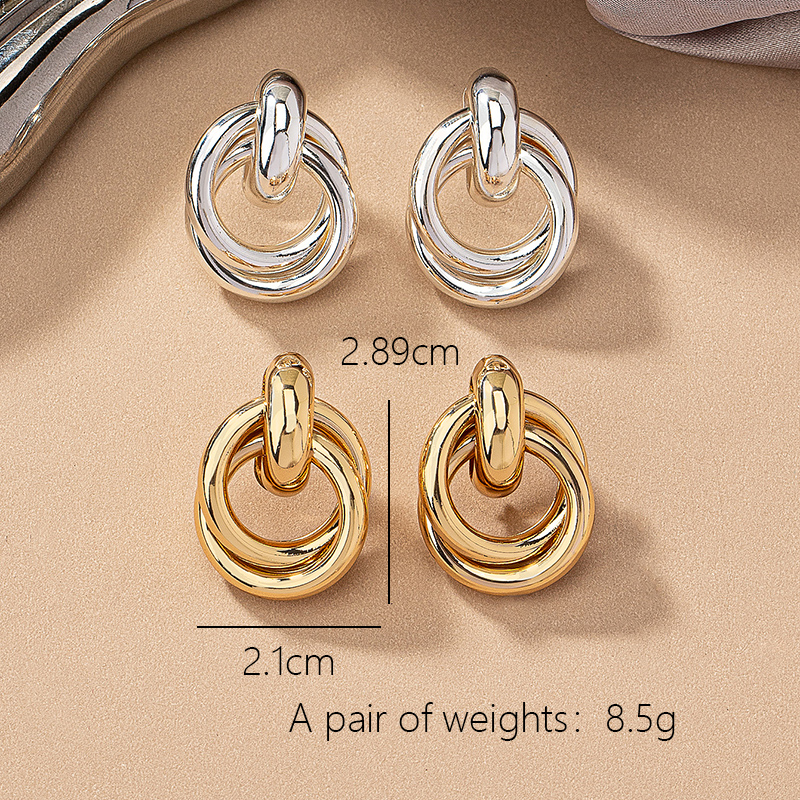 2 Pieces Simple Style Circle Round Plating Alloy Ferroalloy 14k Gold Plated Silver Plated Ear Studs display picture 10