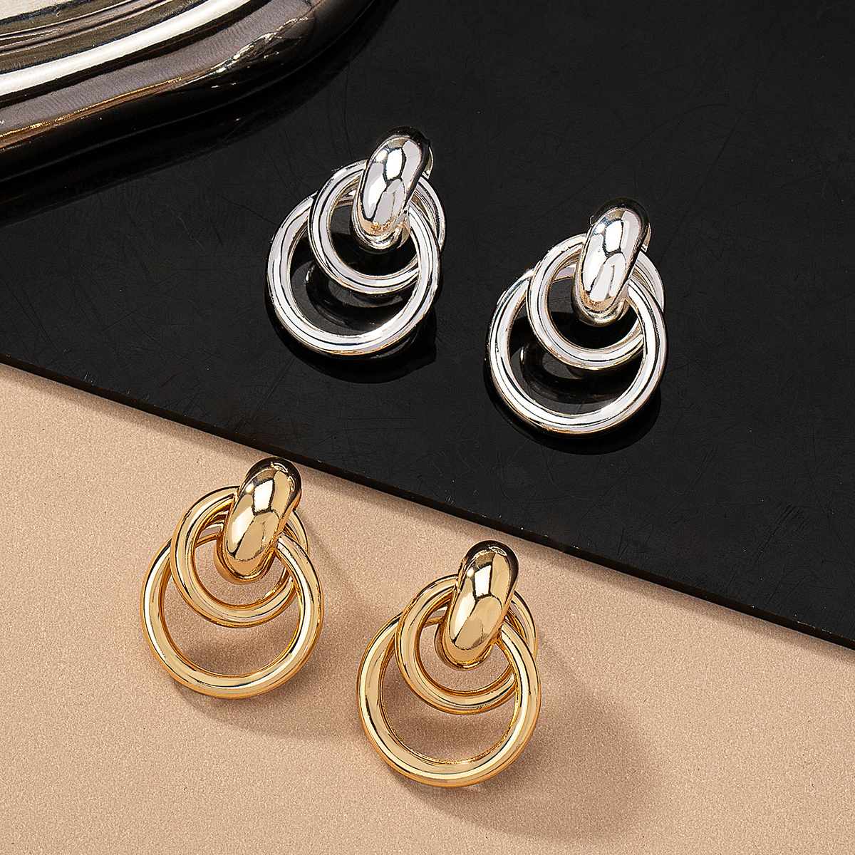 2 Pieces Simple Style Circle Round Plating Alloy Ferroalloy 14k Gold Plated Silver Plated Ear Studs display picture 2