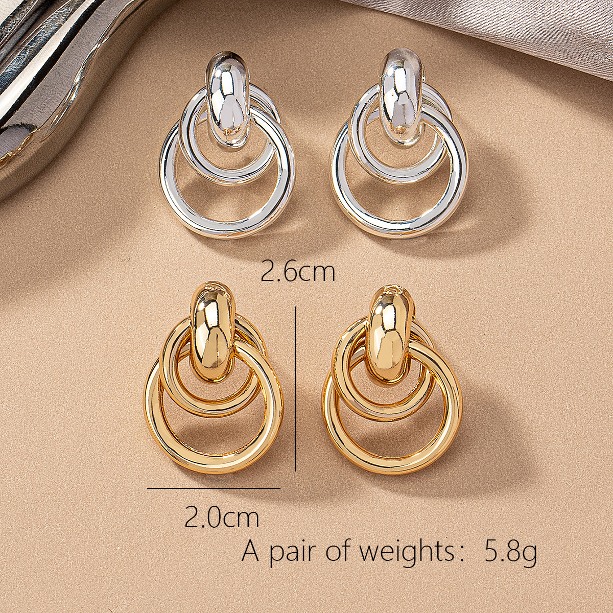 2 Pieces Simple Style Circle Round Plating Alloy Ferroalloy 14k Gold Plated Silver Plated Ear Studs display picture 3