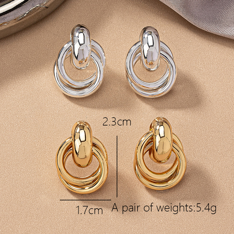 2 Pieces Simple Style Circle Round Plating Alloy Ferroalloy 14k Gold Plated Silver Plated Ear Studs display picture 13