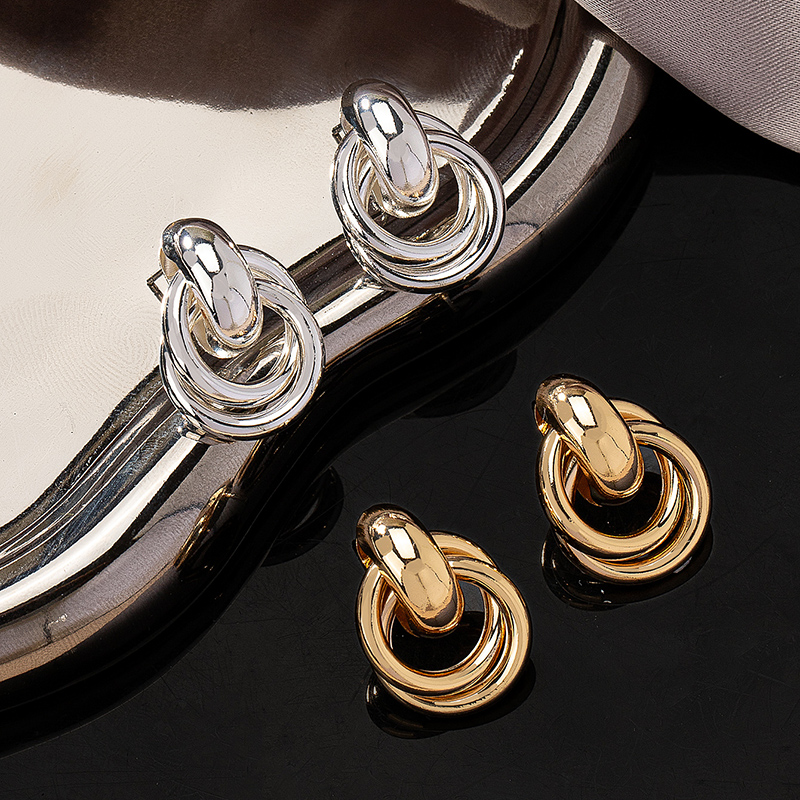 2 Pieces Simple Style Circle Round Plating Alloy Ferroalloy 14k Gold Plated Silver Plated Ear Studs display picture 15