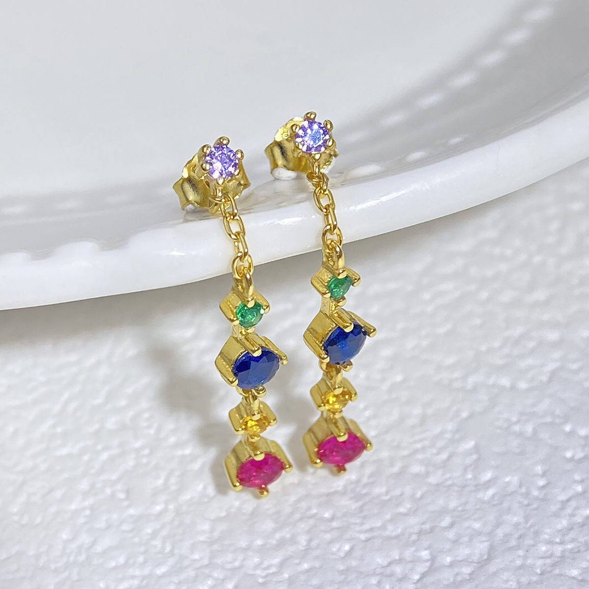 1 Pair Elegant Colorful Plating Inlay Sterling Silver Zircon Drop Earrings display picture 1