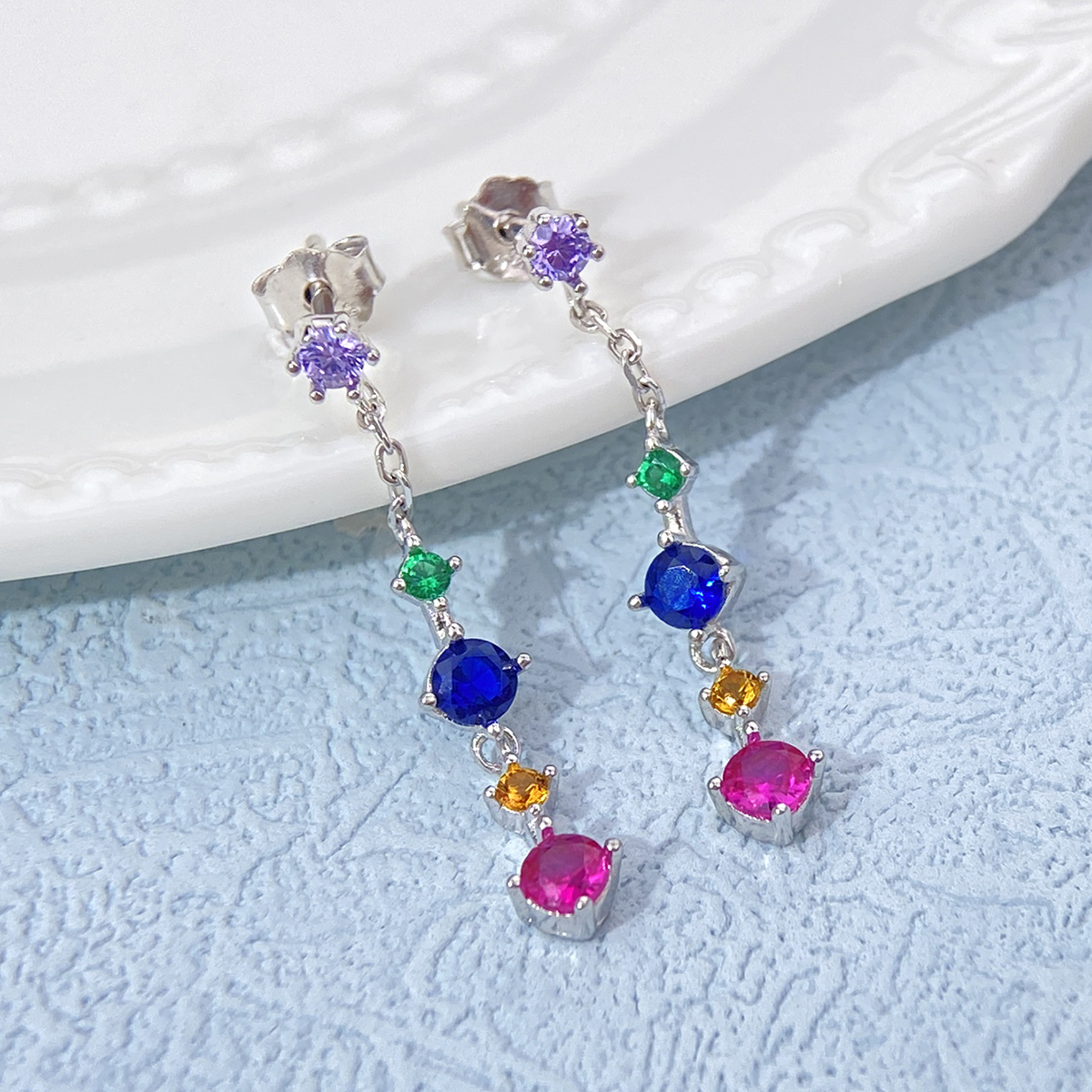 1 Pair Elegant Colorful Plating Inlay Sterling Silver Zircon Drop Earrings display picture 2
