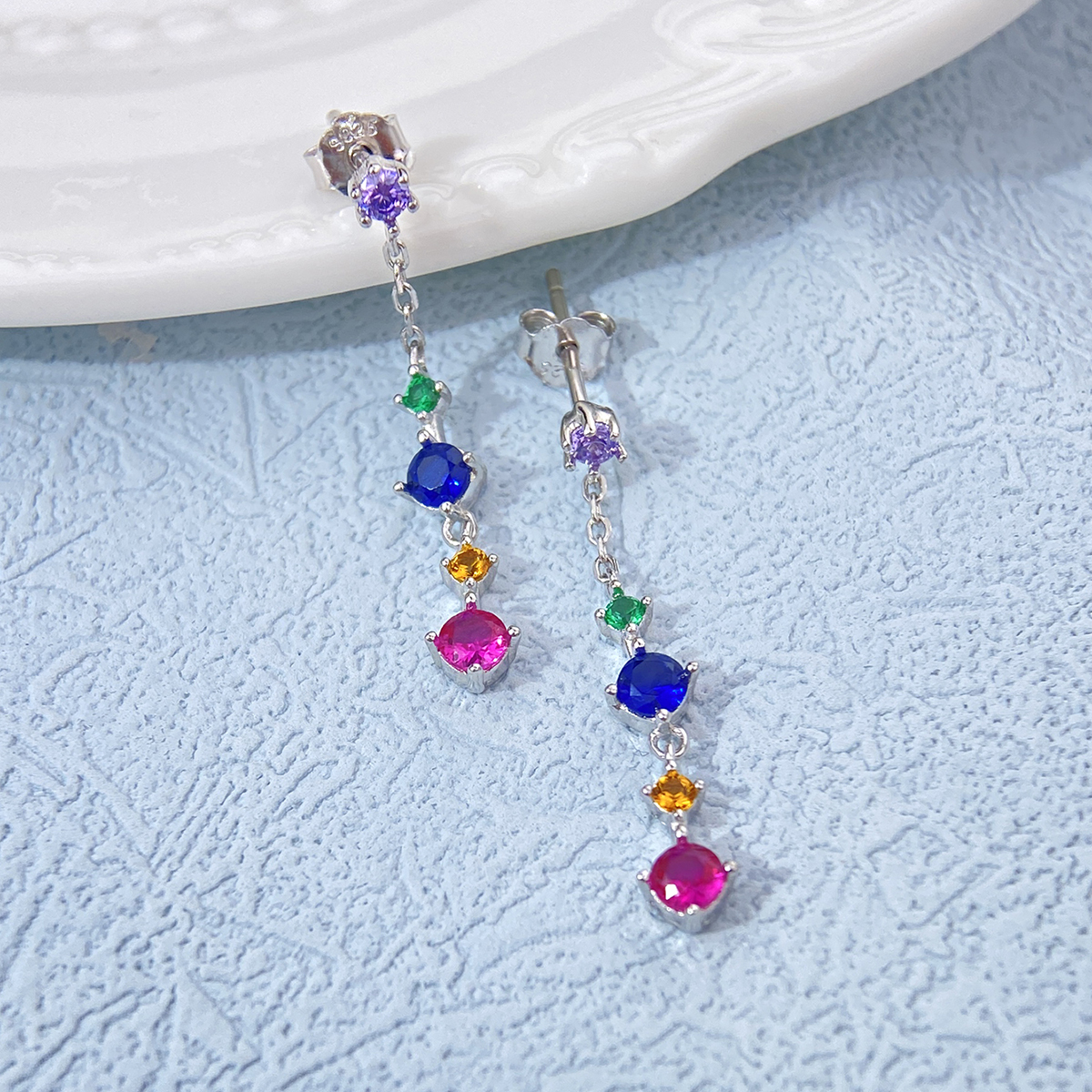 1 Pair Elegant Colorful Plating Inlay Sterling Silver Zircon Drop Earrings display picture 4