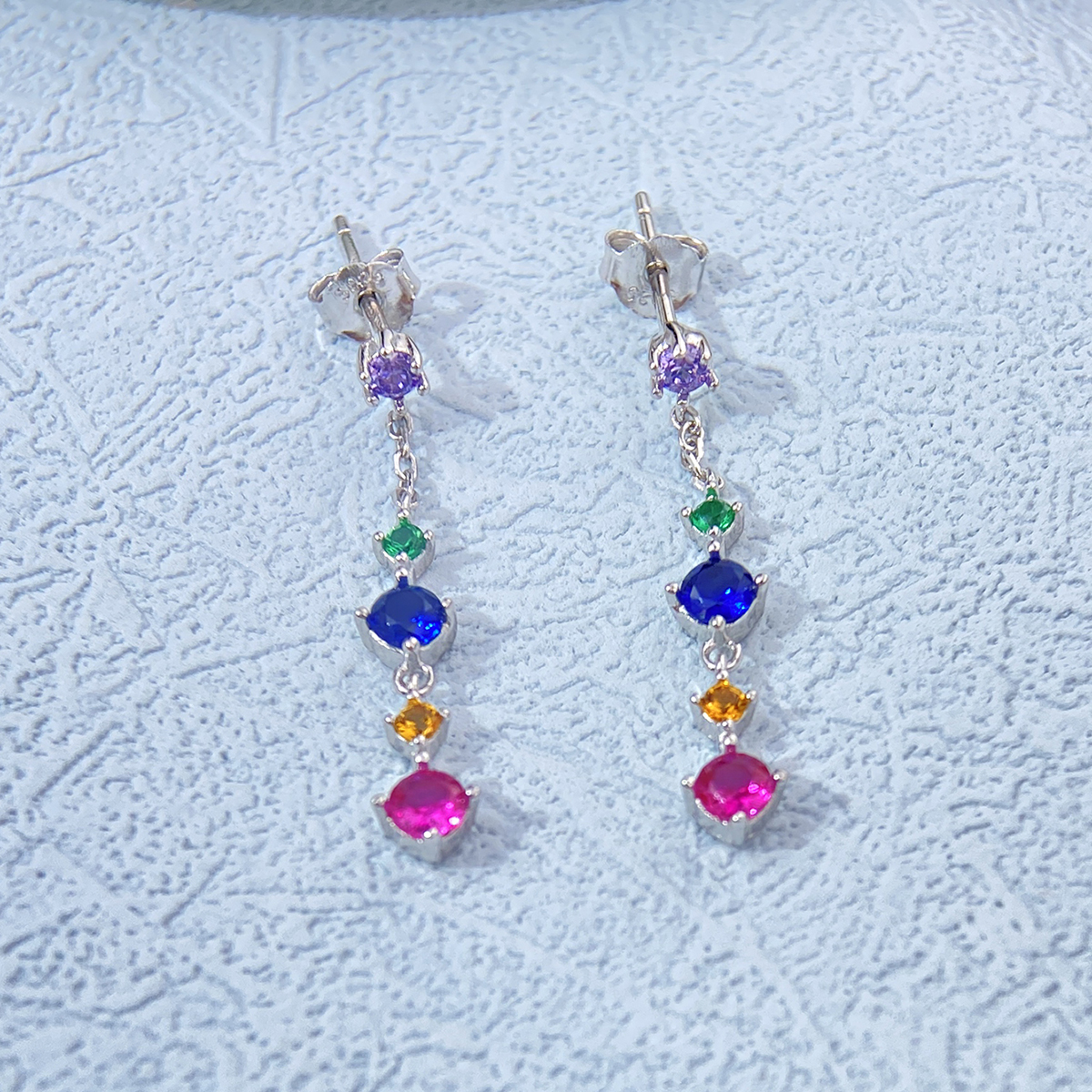 1 Pair Elegant Colorful Plating Inlay Sterling Silver Zircon Drop Earrings display picture 3