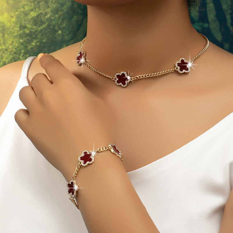 Elegant Romantic Flower Ferroalloy Plating Inlay Rhinestones 14k Gold Plated Women's Bracelets Necklace display picture 8