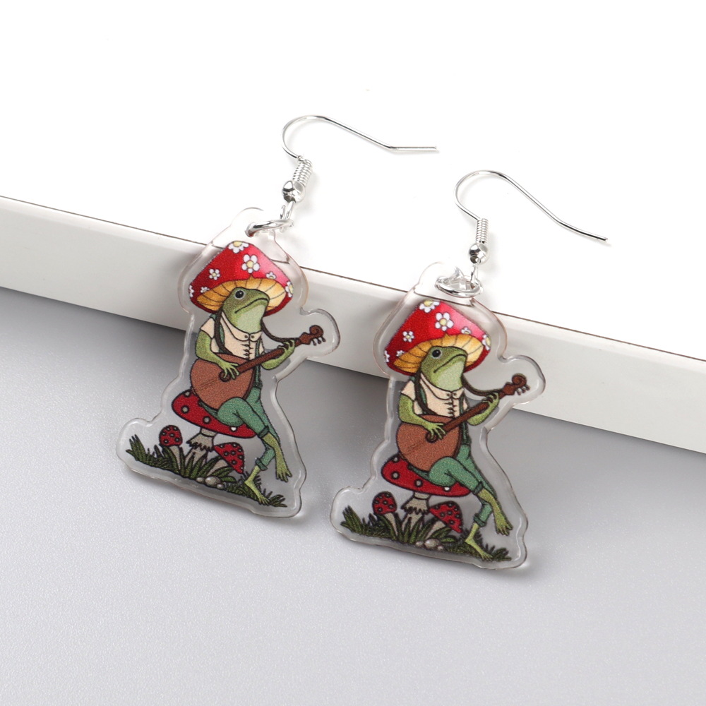 1 Pair Classic Style Mushroom Printing Arylic Drop Earrings display picture 1