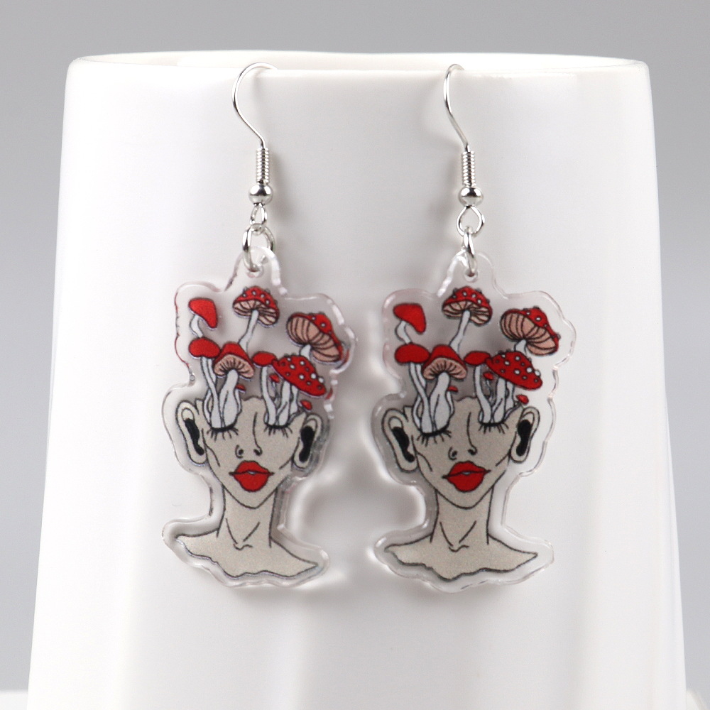 1 Pair Classic Style Mushroom Printing Arylic Drop Earrings display picture 2
