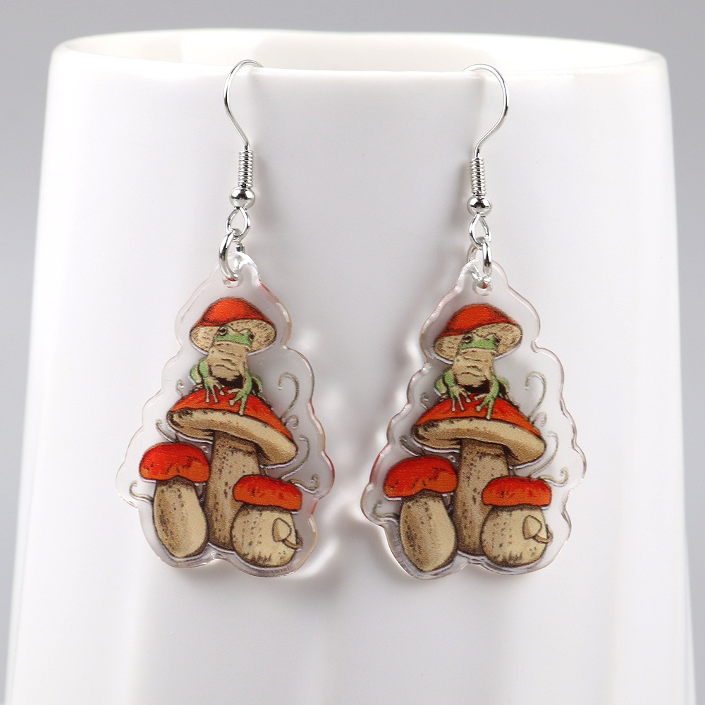 1 Pair Classic Style Mushroom Printing Arylic Drop Earrings display picture 3