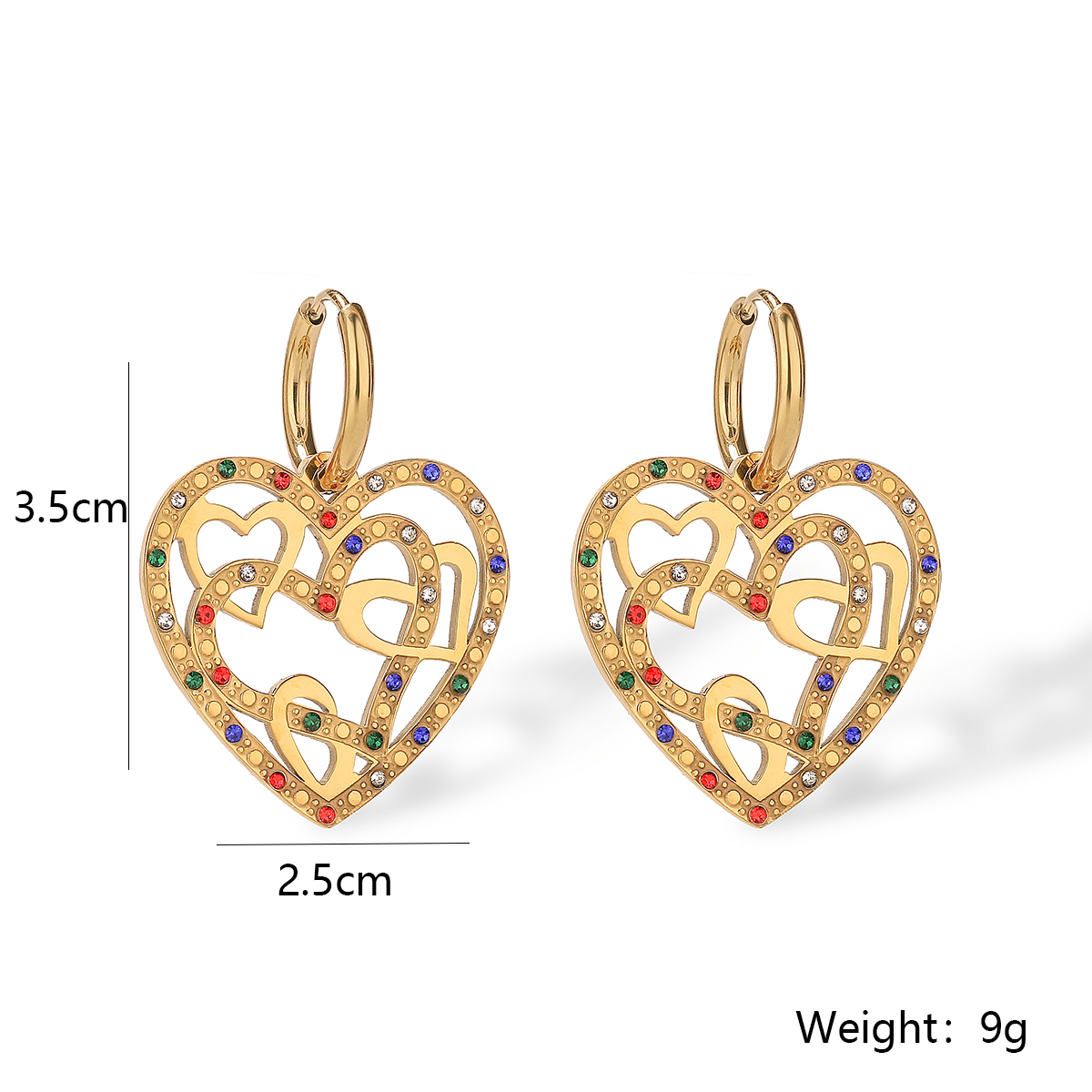 1 Pair Simple Style Commute Heart Shape Plating Inlay 304 Stainless Steel Zircon 18K Gold Plated Drop Earrings display picture 1