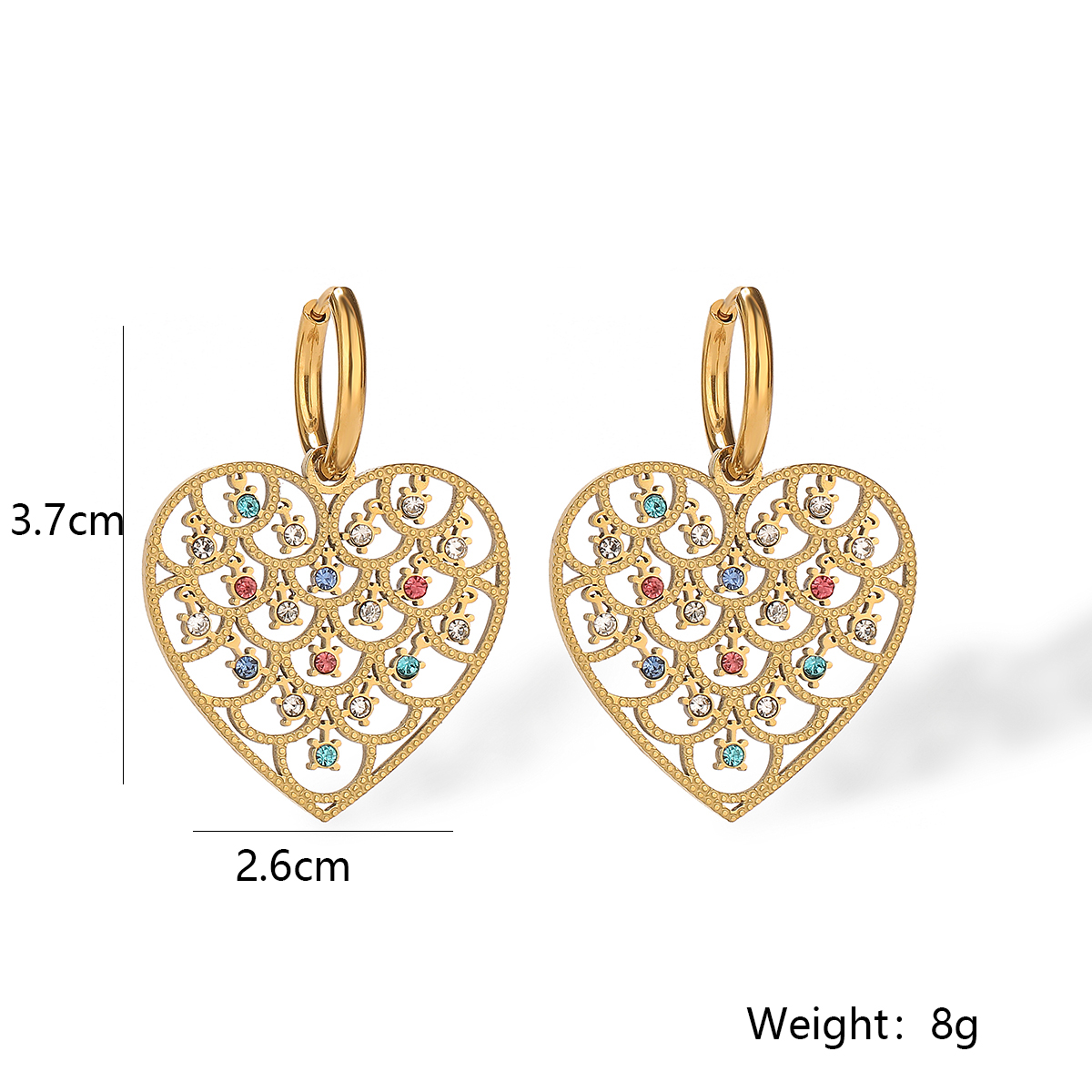 1 Pair Simple Style Commute Heart Shape Plating Inlay 304 Stainless Steel Zircon 18K Gold Plated Drop Earrings display picture 2