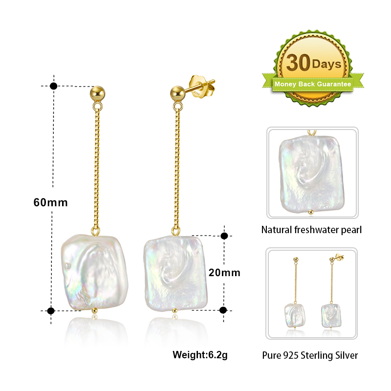 1 Pair Baroque Style French Style Geometric Square Irregular Polishing Plating Freshwater Pearl Sterling Silver 14k Gold Plated White Gold Plated Silver Plated Drop Earrings display picture 1