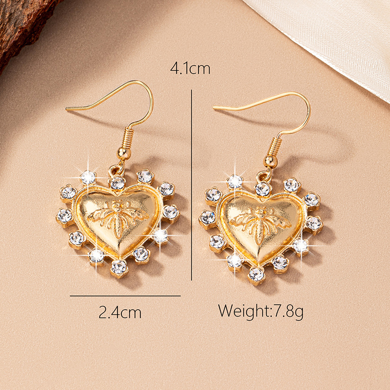 1 Pair Elegant Heart Shape Bee Plating Inlay Glass Ferroalloy Glass 14k Gold Plated Drop Earrings display picture 1