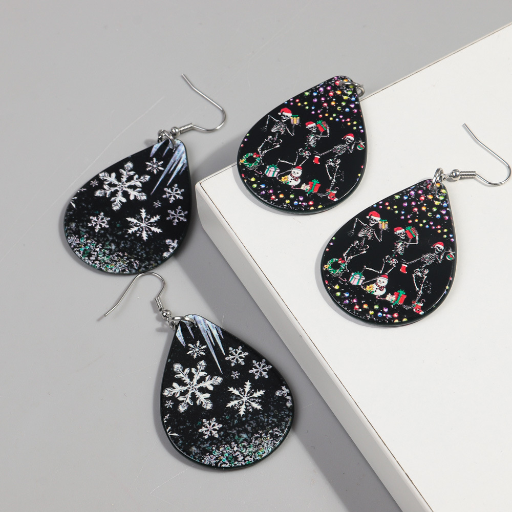 1 Pair Simple Style Snowman Printing Arylic Drop Earrings display picture 2