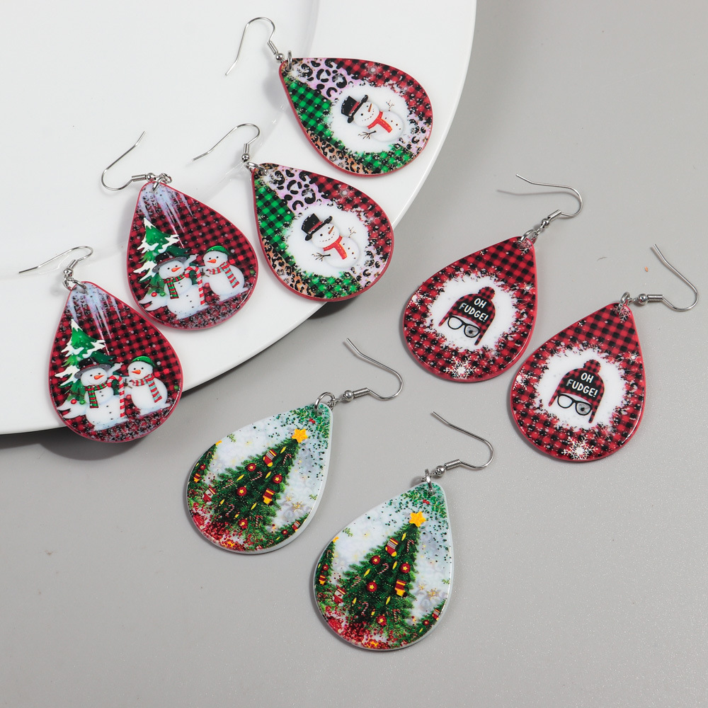 1 Pair Simple Style Snowman Printing Arylic Drop Earrings display picture 4