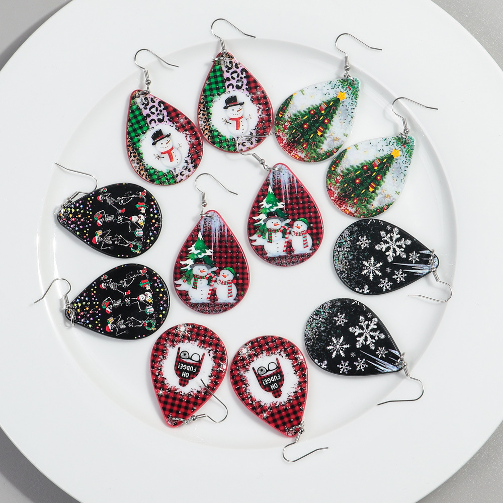 1 Pair Simple Style Snowman Printing Arylic Drop Earrings display picture 5