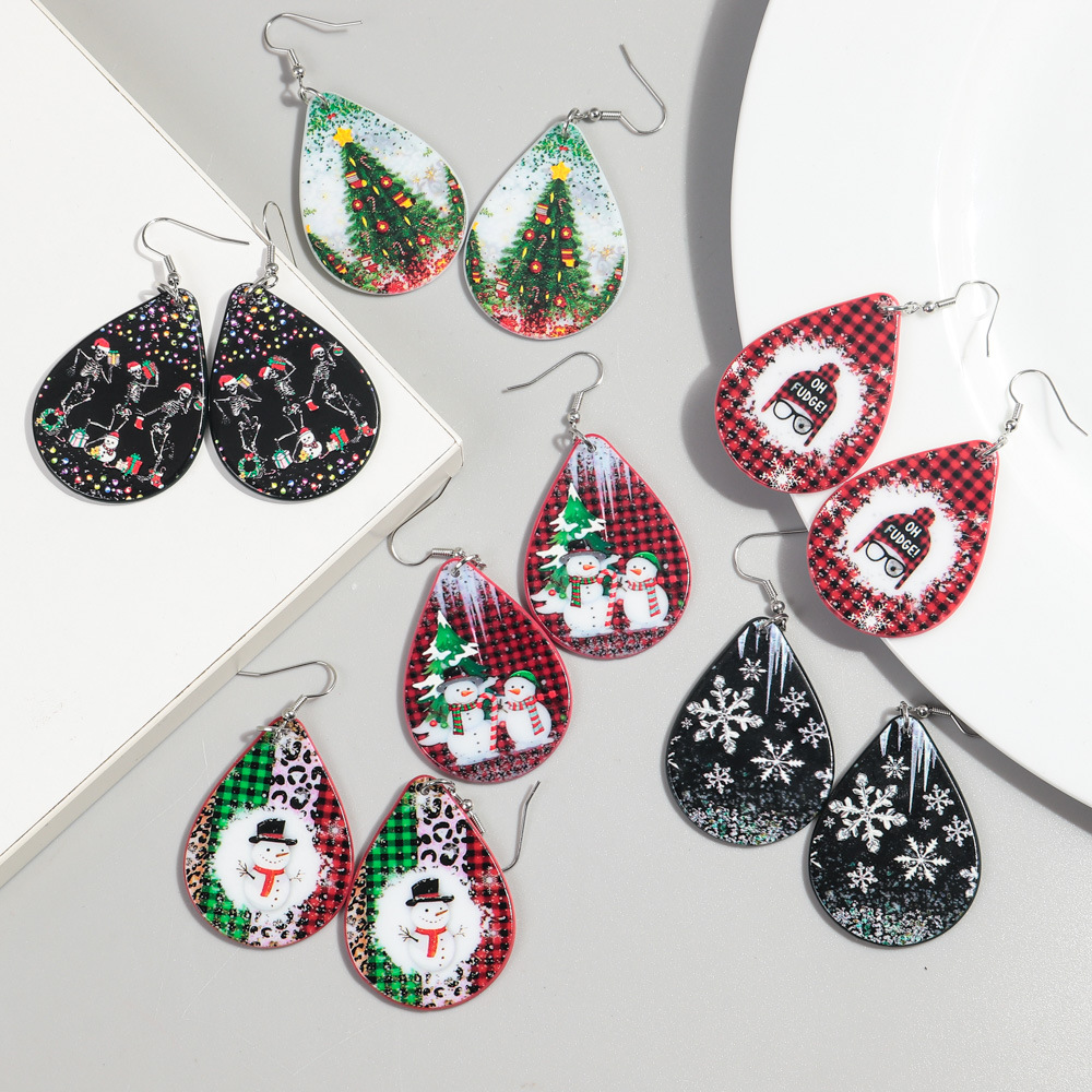 1 Pair Simple Style Snowman Printing Arylic Drop Earrings display picture 6