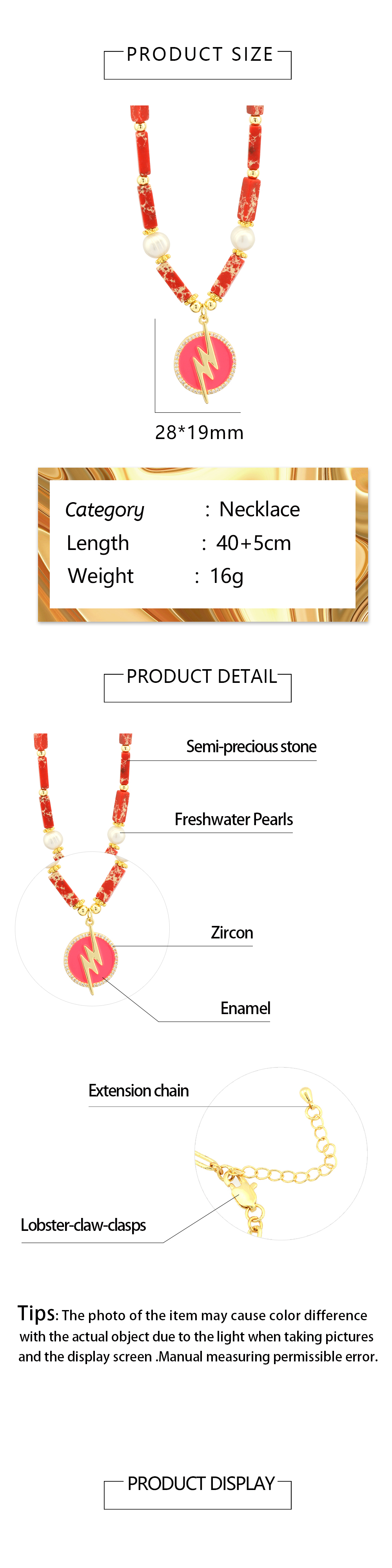 Bohemian Beach Lightning Freshwater Pearl Stone Copper Enamel Plating Inlay Zircon 18k Gold Plated Pendant Necklace display picture 1