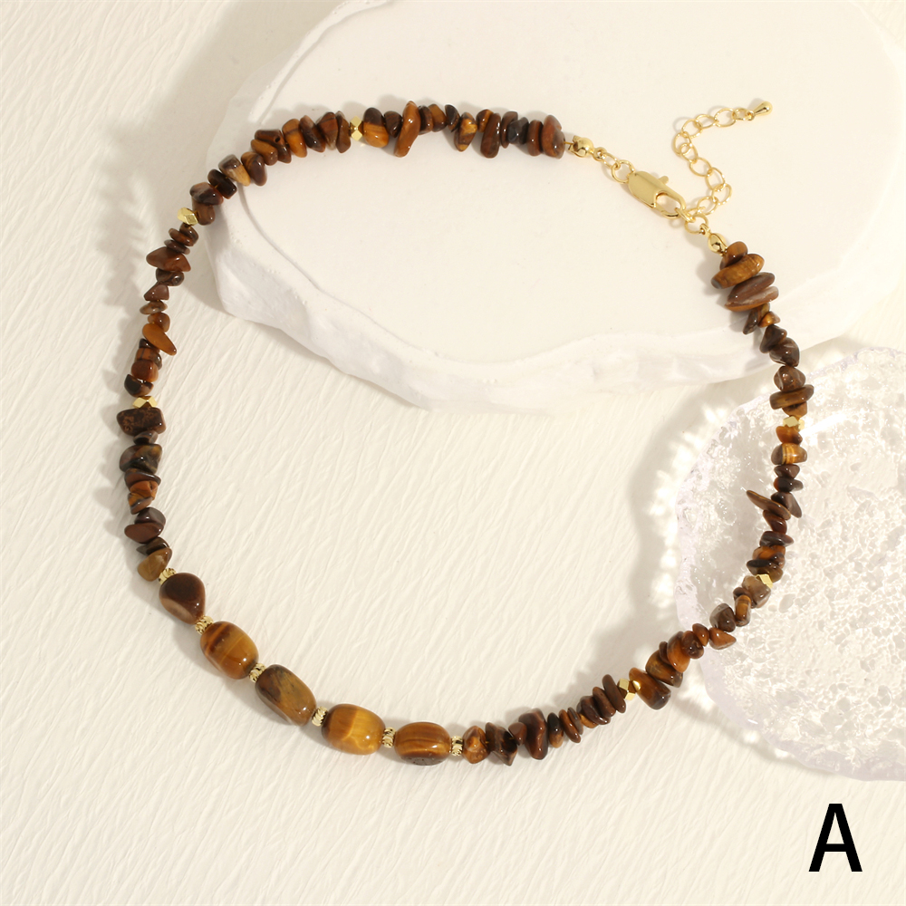 Bohemian Beach Irregular Gravel Tiger Eye 18k Gold Plated Choker In Bulk display picture 7