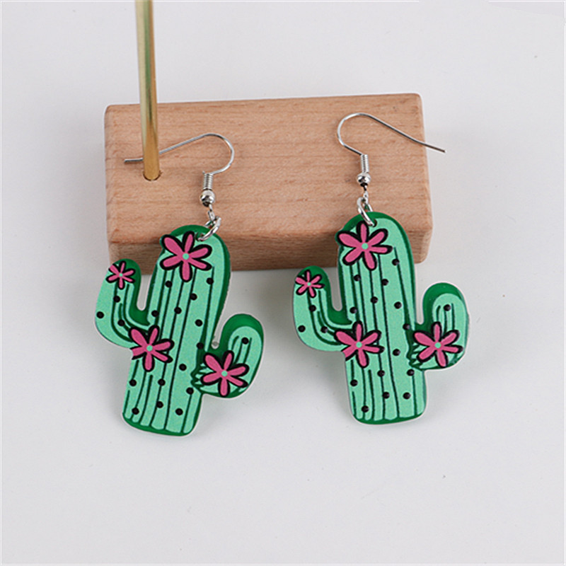 1 Pair Simple Style Streetwear Cactus Arylic Drop Earrings display picture 1