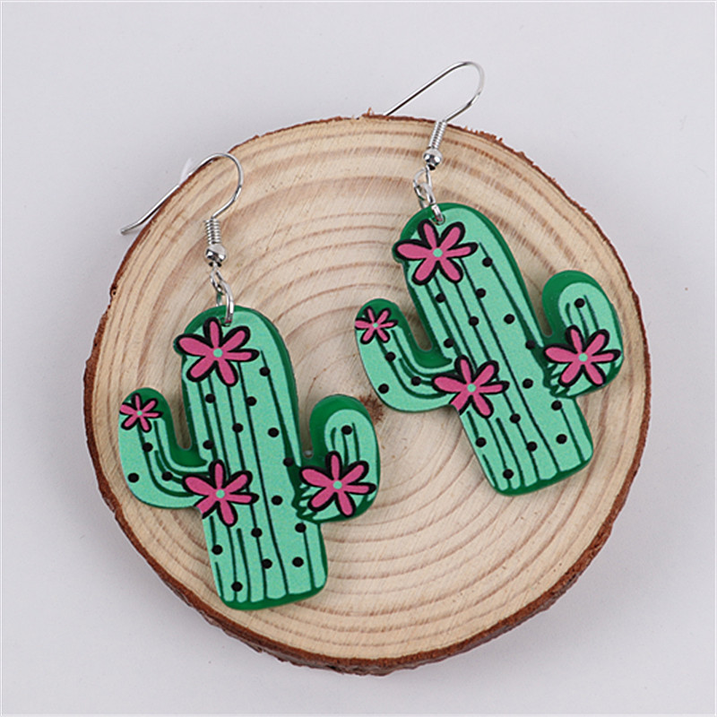 1 Pair Simple Style Streetwear Cactus Arylic Drop Earrings display picture 2