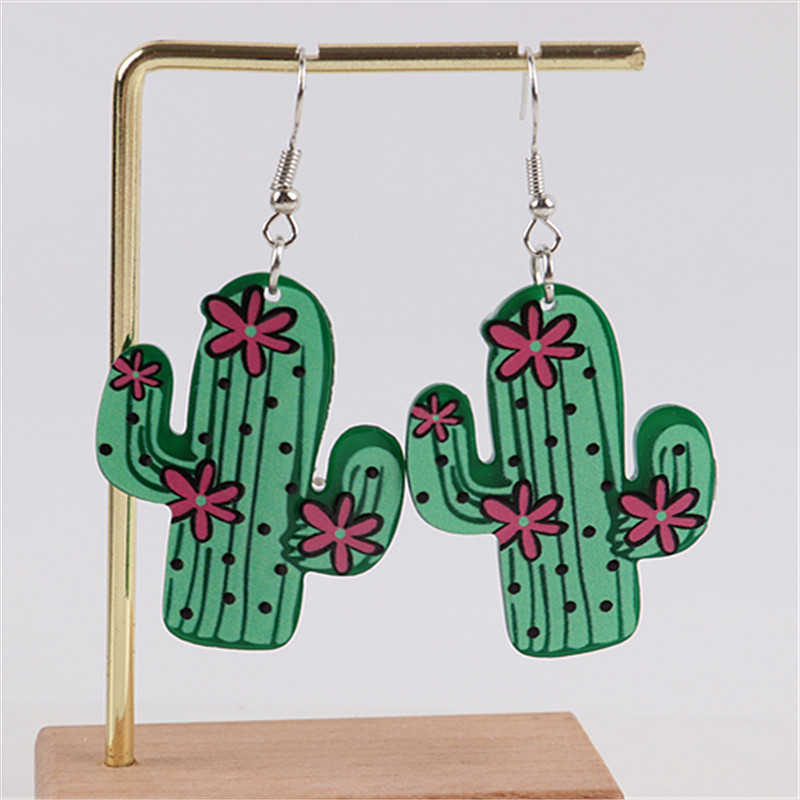 1 Pair Simple Style Streetwear Cactus Arylic Drop Earrings display picture 3