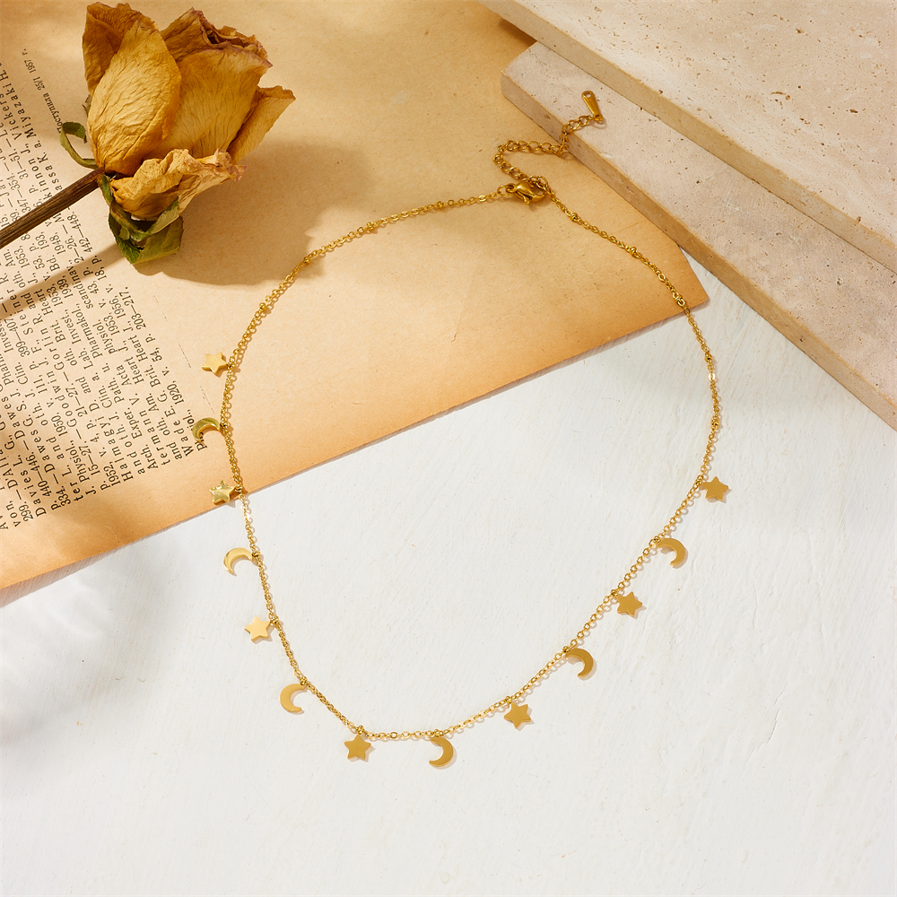 Titan Stahl 18 Karat Vergoldet Elegant Überzug Mond Herzform Schmetterling Zirkon Halskette display picture 2