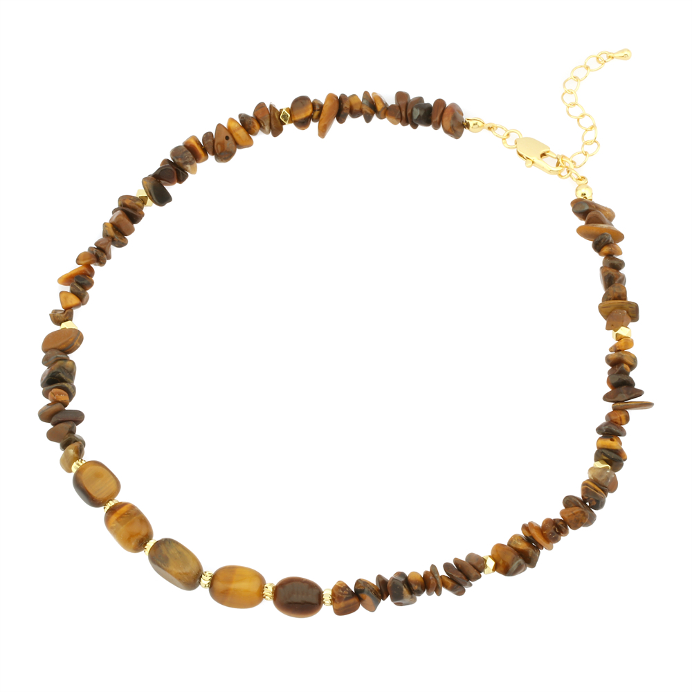 Bohemian Beach Irregular Gravel Tiger Eye 18k Gold Plated Choker In Bulk display picture 2