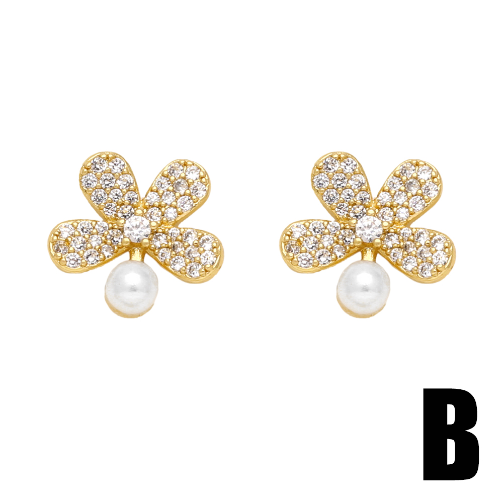 1 Pair Elegant Simple Style Flower Bow Knot Plating Inlay Copper Artificial Pearls Zircon 18k Gold Plated Ear Studs display picture 4