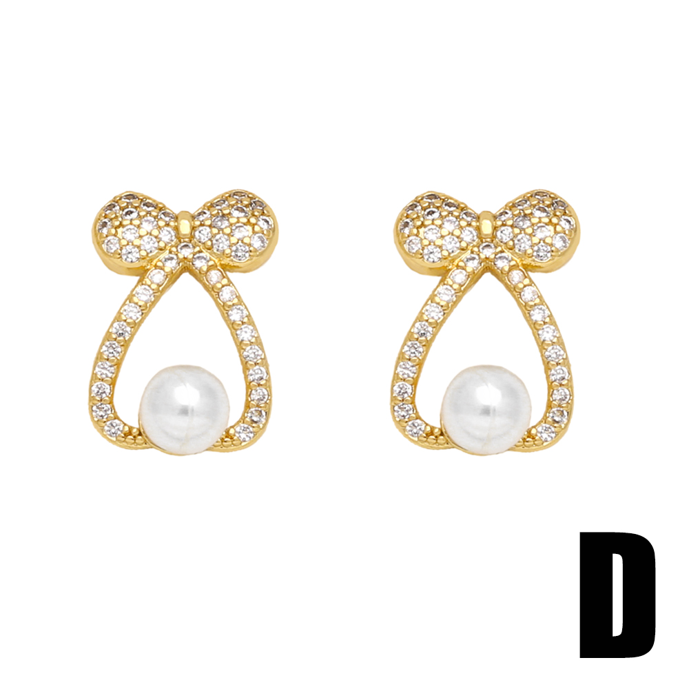 1 Pair Elegant Simple Style Flower Bow Knot Plating Inlay Copper Artificial Pearls Zircon 18k Gold Plated Ear Studs display picture 6