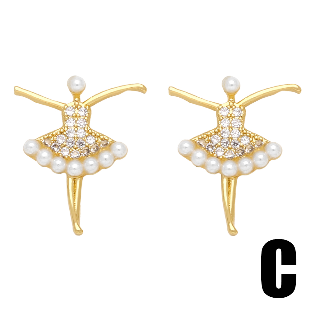 1 Pair Elegant Simple Style Flower Bow Knot Plating Inlay Copper Artificial Pearls Zircon 18k Gold Plated Ear Studs display picture 5