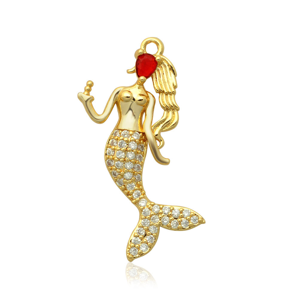 Retro Mermaid Copper Plating Inlay Zircon Charms Jewelry Accessories display picture 2