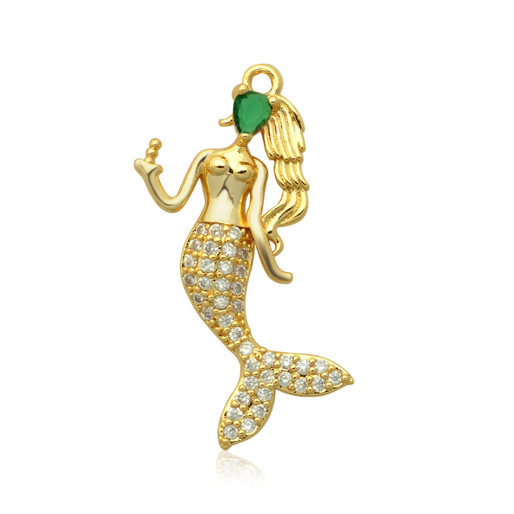 Retro Mermaid Copper Plating Inlay Zircon Charms Jewelry Accessories display picture 5
