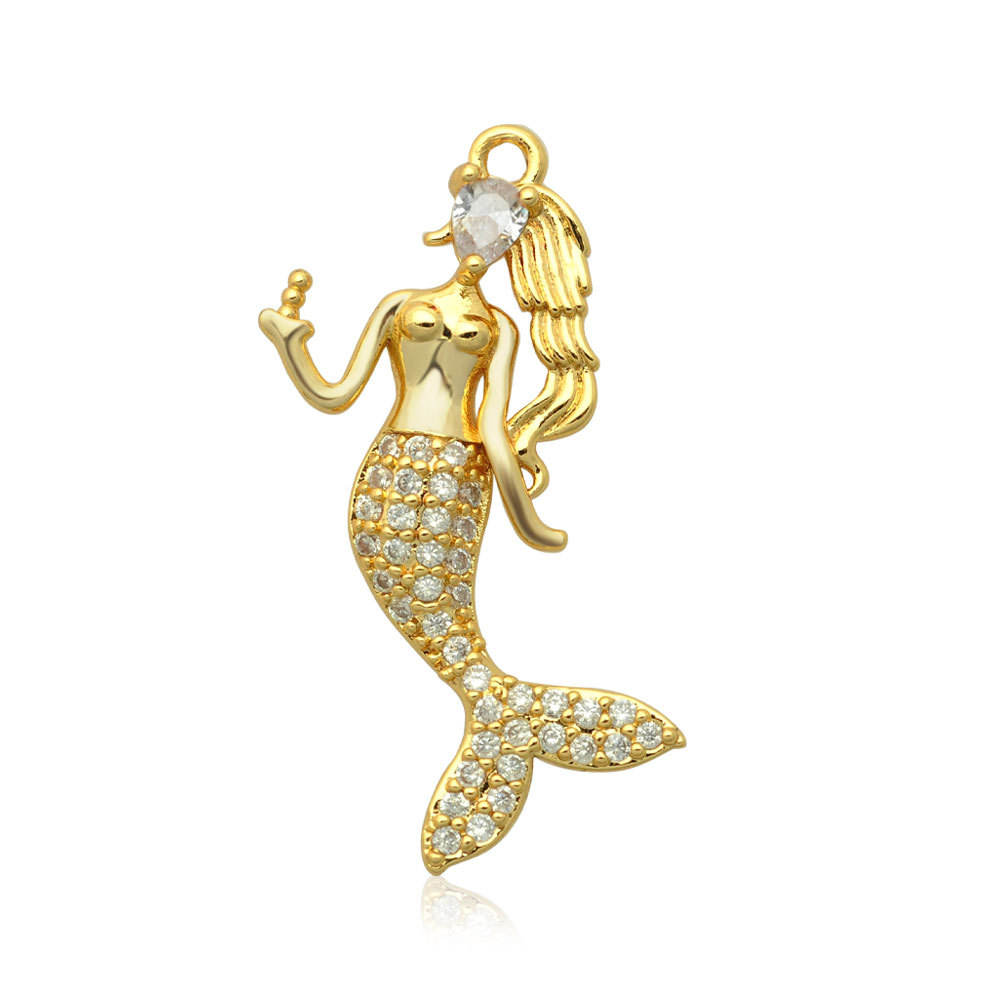 Retro Mermaid Copper Plating Inlay Zircon Charms Jewelry Accessories display picture 4