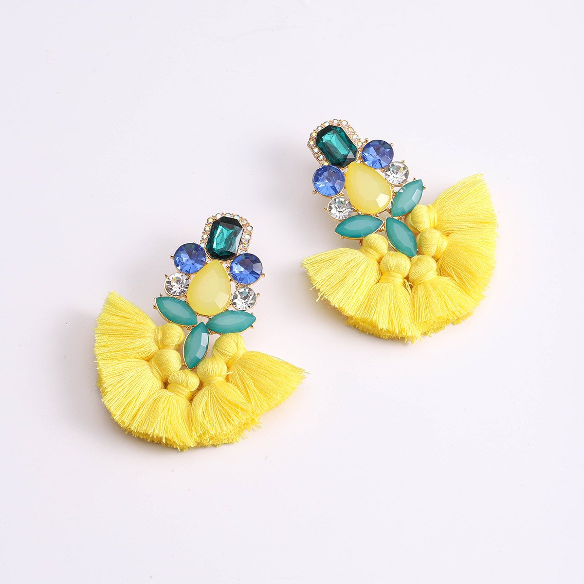 1 Piece Bohemian Flower Tassel Plating Inlay Alloy Plastic Metal Resin Gold Plated Drop Earrings display picture 11