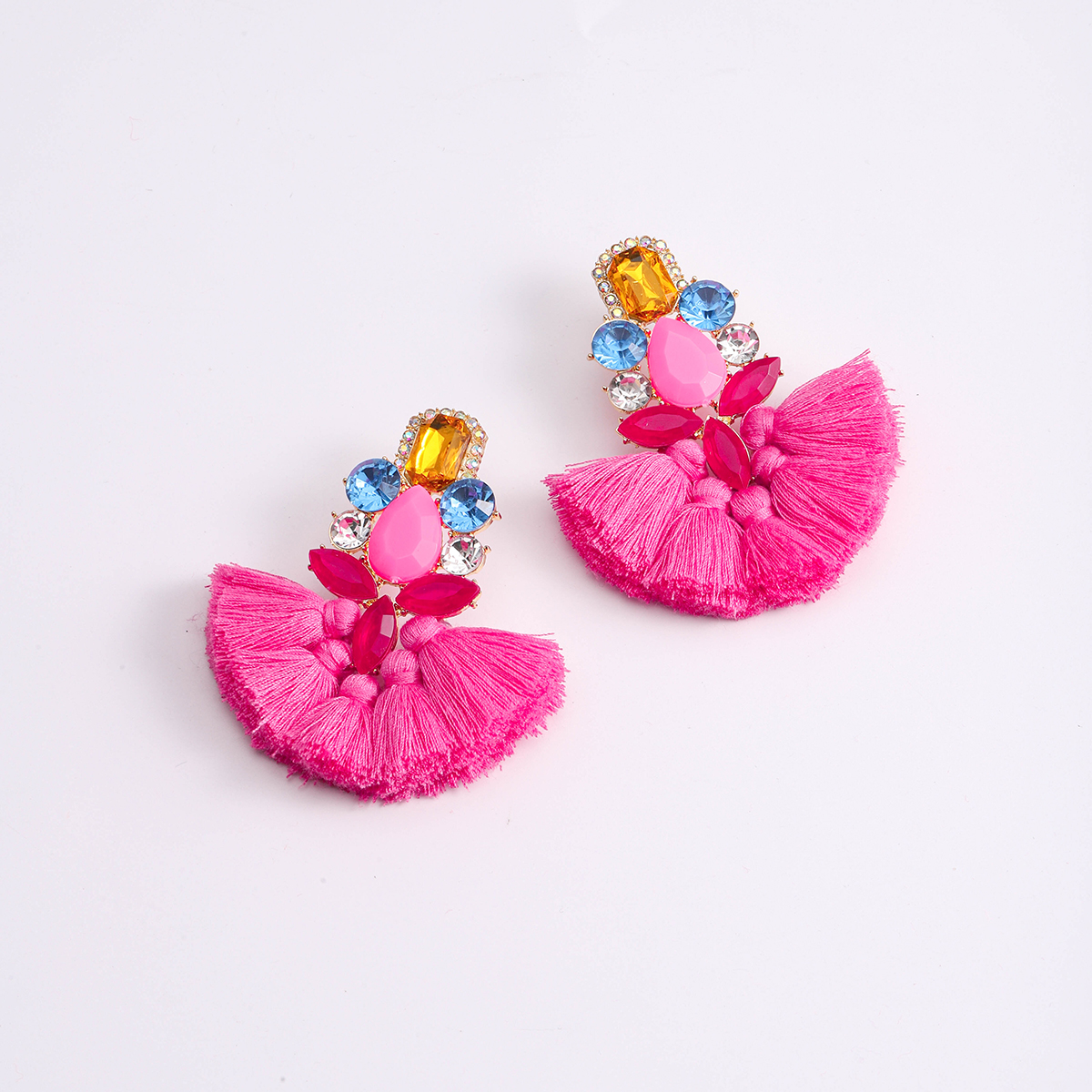1 Piece Bohemian Flower Tassel Plating Inlay Alloy Plastic Metal Resin Gold Plated Drop Earrings display picture 19