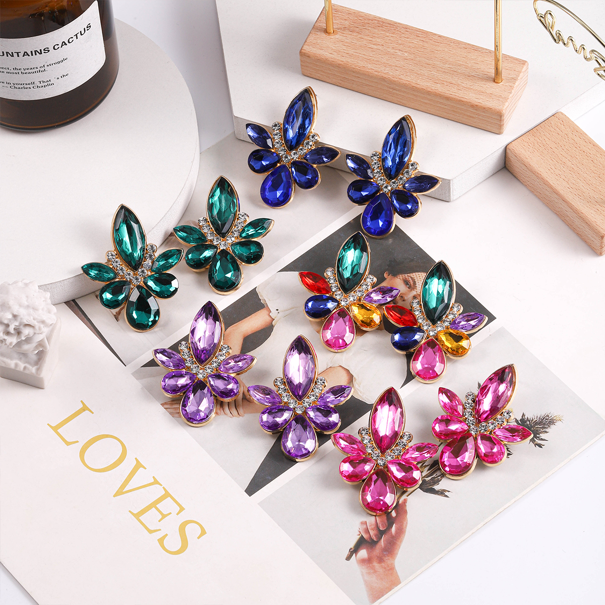 1 Pair Simple Style Commute Water Droplets Plating Inlay Alloy Rhinestones Silver Plated Ear Studs display picture 20