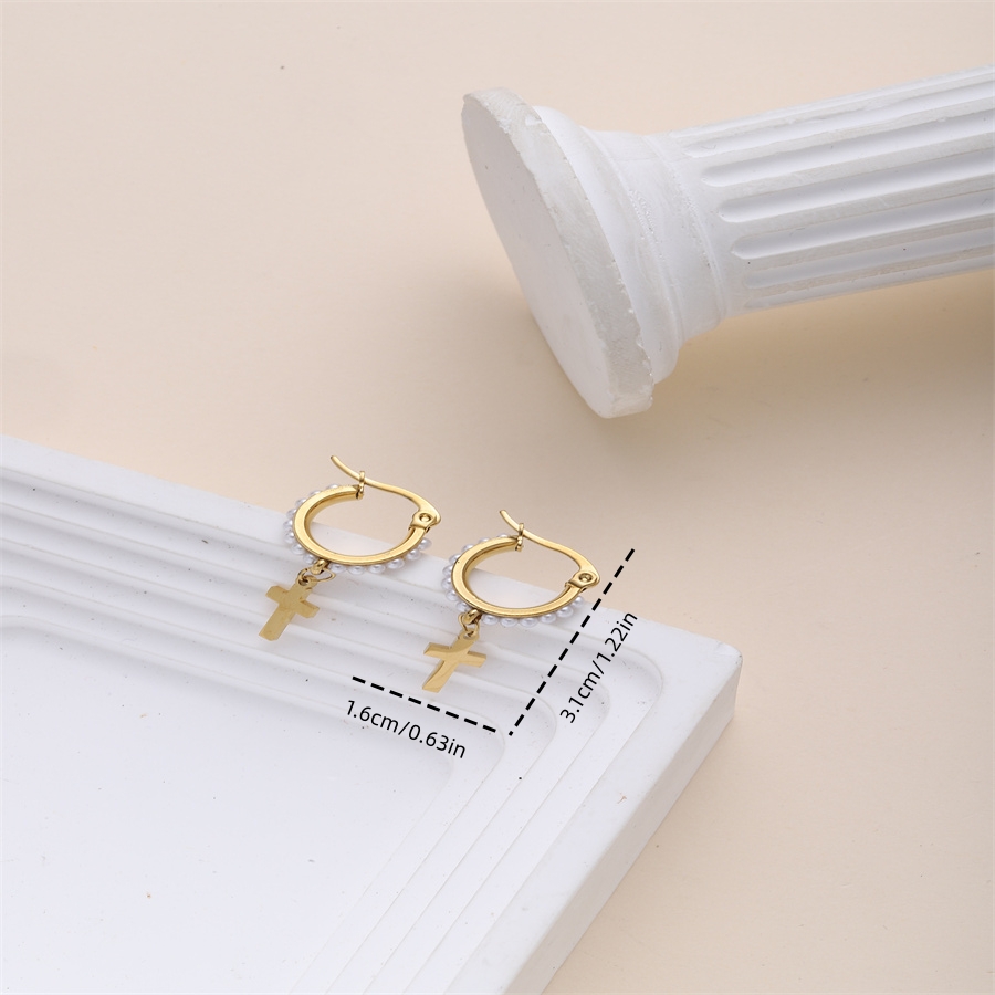 1 Piece Romantic Modern Style Sweet Star Moon Heart Shape Plating Inlay Stainless Steel Artificial Pearls 18k Gold Plated Drop Earrings display picture 1